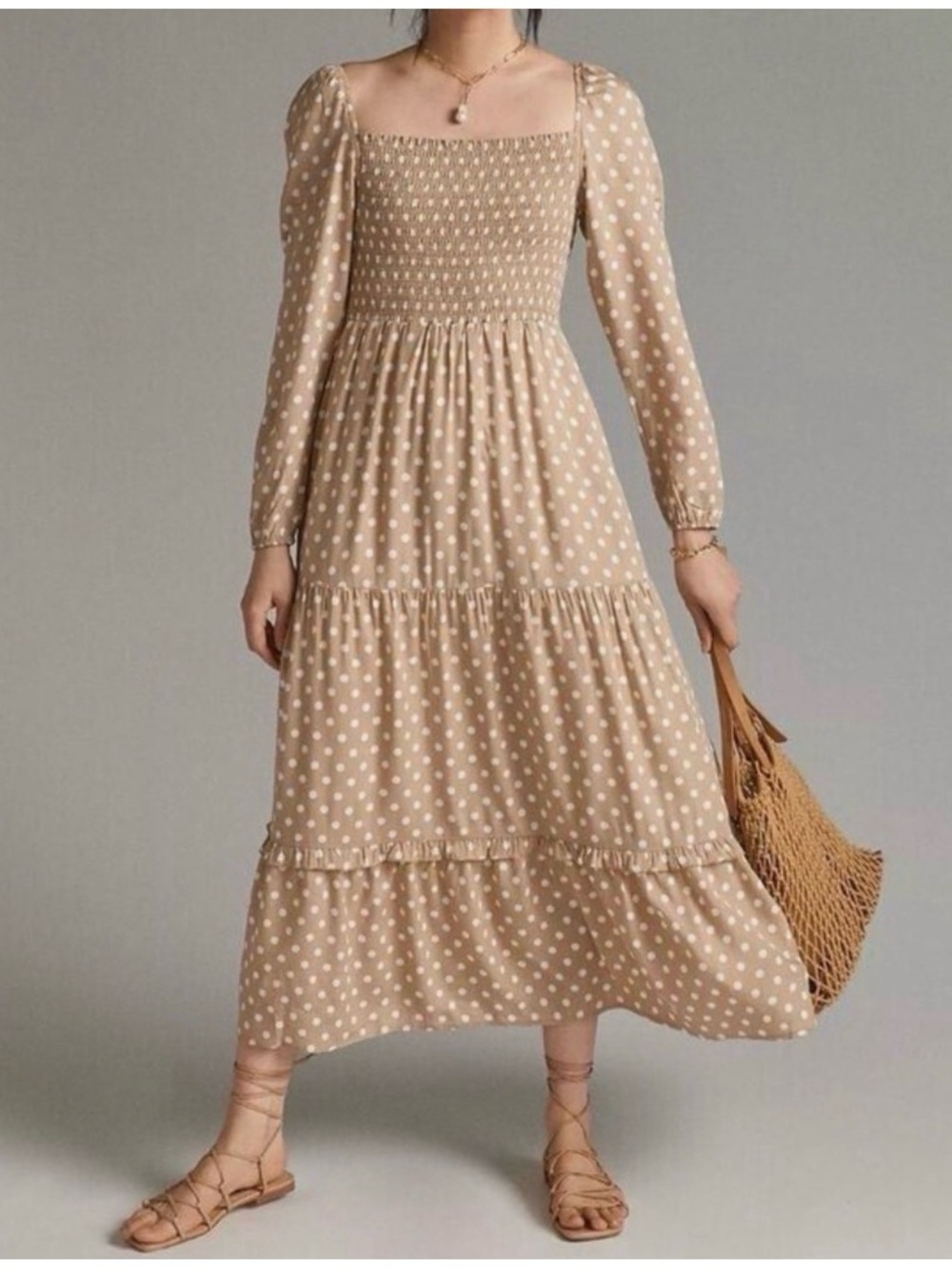 Anthropologie Dolan Left Coast Smocked Polka Dot Midi Dress